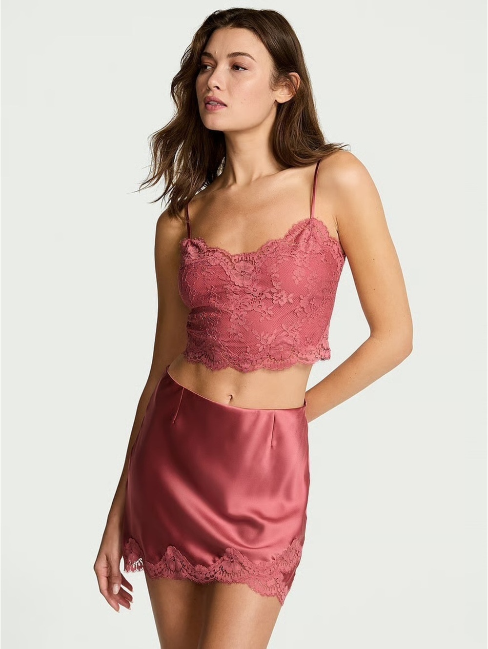 Victoria Secret Satin Lace Cami & Mini Skirt Set